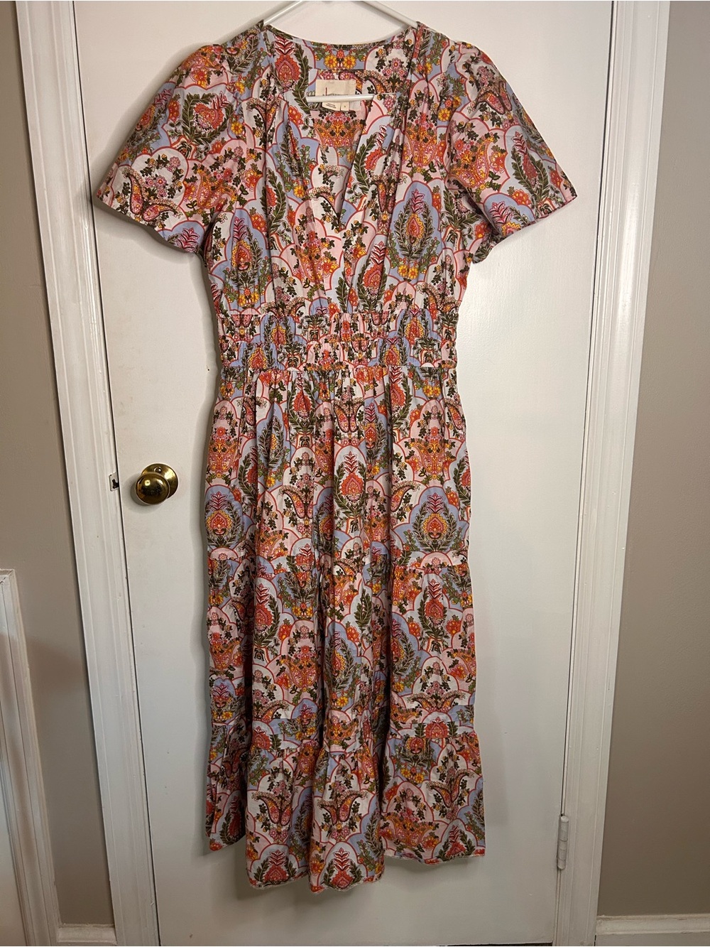 Anthropologie Pink Multi-Color Printed Midi Dress